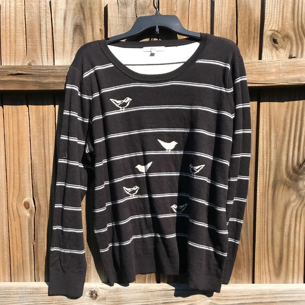 Vintage Deadstock Birds Sweater by G.H. Bass Black White Retro NWT NEW Preppy